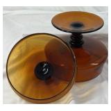 Vintage Amber Glass Covered Compote
