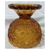 Vintage Amber Glass Covered Candy Dish – Diamond Pattern Pedestal