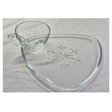 Vintage Glass Snowflake Triangular Plates with Attached Cups