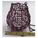 Hanging Beaded Candle Holder – Purple and Clear Crystal Sphere