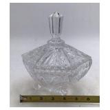 Vintage Crystal Candy Dish with Lid – Diamond Point and Fan Pattern Descriptio