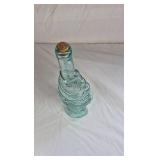 Vintage Aqua Glass Fish Bottle with Cork Stopper