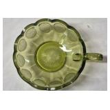Vintage Green Coin Glass Handled Dish