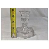 Vintage Glass Candlestick – Hexagonal Base with Coin Medallions