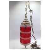 Vintage Hanging Swag Lamps – Red Glass with Brass Accents