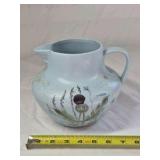 Vintage Stoneware Pitcher – Light Blue Glaze with Hand-Painted Bluebell Design