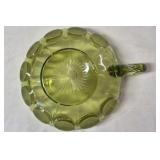 Vintage Green Coin Glass Handled Dish