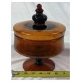 Vintage Amber Glass Covered Compote