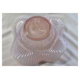 Fenton Pink Opalescent Glass Bowl – Ruffled Rim with Ribbed Pattern