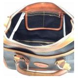 Dooney & Bourke All-Weather Leather Tote – Navy Pebbled with Tan Trim