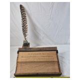 Vintage Wooden Desk Stand with Quill Pen and Declaration Replica