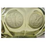 Vintage Green Coin Glass Handled Dish