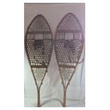 Vintage Wooden Snowshoes – Teardrop Shape with Leather Bindings