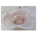 Fenton Pink Opalescent Glass Bowl – Ruffled Rim with Ribbed Pattern