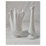 Fenton Hobnail Milk Glass Vases and Bowl