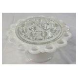 Fenton Milk Glass Bonbon Dish – Ruffled Pedestal