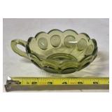 Vintage Green Coin Glass Handled Dish