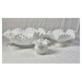 Vintage Fenton Hobnail Milk Glass Vases and Bowls