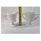 Fenton Hobnail Milk Glass Table Set – Creamer, Sugar, Bowl, Candlesticks