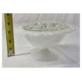 Fenton Milk Glass Bonbon Dish – Ruffled Pedestal