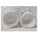 Fenton Hobnail Milk Glass Vases and Bowl