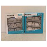 (2) NEW FOSTER GRANT +1.75 READING GLASSES 3PK