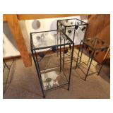 Lot of (3) Glass Top / Metal Frame End Tables (2) 12-1/2"x12-1/2"x26" and (1) 10"x10"x20"