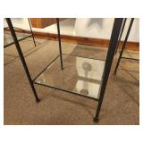 Lot of (3) Glass Top / Metal Frame End Tables (2) 12-1/2"x12-1/2"x26" and (1) 10"x10"x20"