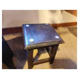 Lot of (2) Dark Stained Wood Stools 11"x11"x14", 9-1/2"x9-1/2"x12"
