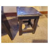 Lot of (2) Dark Stained Wood Stools 11"x11"x14", 9-1/2"x9-1/2"x12"