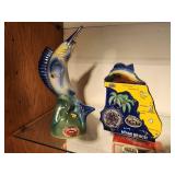 Lot of (2) Whisky Decanters - 1974 Erza Brooks Commemorative American Legion 56th National Convention Miami Beach, 1970 Erza Brooks Marlin Sailfish Nautical