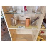 Light Natural Wood Shelving / Display Unit with (3) Wood Shelves and (3) Glass Shelves Each Side 44 1/2" x 14 1/2" x 78"