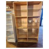 Light Natural Wood Shelving / Display Unit with (3) Wood Shelves and (3) Glass Shelves Each Side 44 1/2" x 14 1/2" x 78"