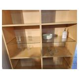 Light Natural Wood Shelving / Display Unit with (3) Wood Shelves and (3) Glass Shelves Each Side 44 1/2" x 14 1/2" x 78"
