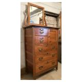 Antique Oak Highboy Chest of Drawers with Mirror Antique Oak Highboy Chest of Drawers with Mirror