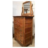 Antique Oak Highboy Chest of Drawers with Mirror Antique Oak Highboy Chest of Drawers with Mirror
