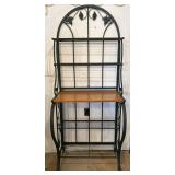 Beautiful Green Metal Bakers Rack with Wood Shelf Beautiful Green Metal Bakers Rack with Wood Shelf