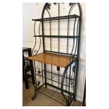 Beautiful Green Metal Bakers Rack with Wood Shelf Beautiful Green Metal Bakers Rack with Wood Shelf