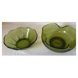 Two Vintage Green Glass Serving Bowls Two Vintage Green Glass Serving Bowls
