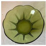 Two Vintage Green Glass Serving Bowls Two Vintage Green Glass Serving Bowls