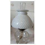 Vintage Oil Lamp with Hobnail Milk Glass Shade Vintage Oil Lamp with Hobnail Milk Glass Shade