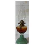 Vintage Kerosene Oil Lamp with Green Base Vintage Kerosene Oil Lamp with Green Base