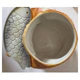 Vintage CKRO Ceramic Cat Cookie Jar Holding Fish Vintage CKRO Ceramic Cat Cookie Jar Holding Fish