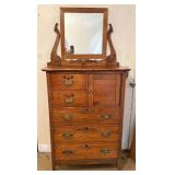 Antique Oak Highboy Chest of Drawers with Mirror Antique Oak Highboy Chest of Drawers with Mirror