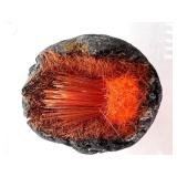 Rutile in Basalt Geode - Orange Hair Crystals, Pair of Halves