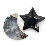 Moon & Star Stone Sculptures - Black Star & Gray Agate Crescent
