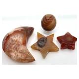 Natural Agate Moon & Star Carvings with Sphere - 4-Piece Set