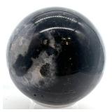 Obsidian Sphere with Quartz Inclusions - Black Stone Orb