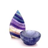 Fluorite Leaf & Bowl Set - Purple Rainbow Banding