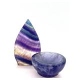 Fluorite Leaf & Bowl Set - Purple Rainbow Banding